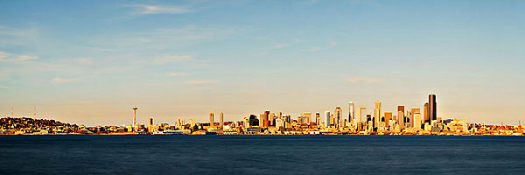 西雅图,日落,天际线,风景,城市,写字楼