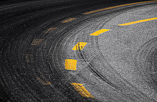 抽象,转,道路,背景,轮胎,轨迹,黄色,条纹,路标,暗色,沥青