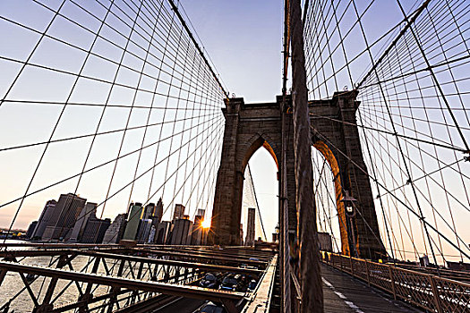 布鲁克林大桥,日落,曼哈顿,天际线,纽约,美国