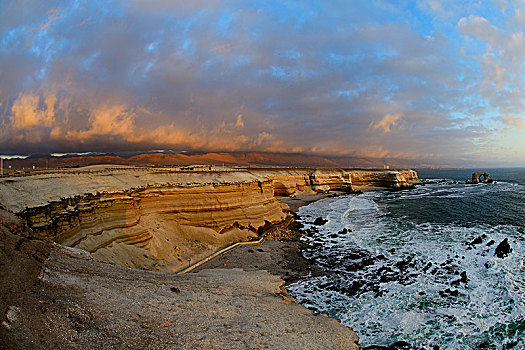 岩石海岸,拱形,日落,云,安托法加斯塔,区域,智利,南美
