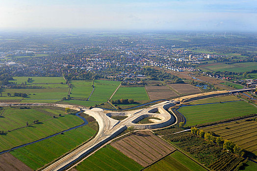 航拍,高速公路,工地,转换,连通,下萨克森,德国,欧洲