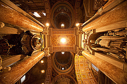 天花板,柱子,大教堂,梵蒂冈城,罗马,拉齐奥,意大利,欧洲