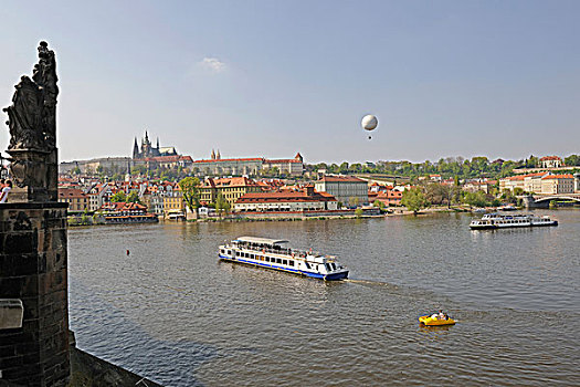 旅游,船,伏尔塔瓦河,河,查理大桥,布拉格,波希米亚,捷克共和国,欧洲