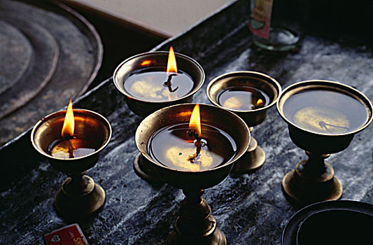 黄油,灯,寺院,拉达克,查谟-克什米尔邦,印度,亚洲