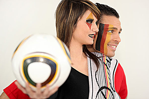 年轻,情侣,支持,德国人,足球