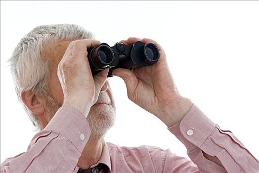 退休,老人,看穿,一对,双筒望远镜