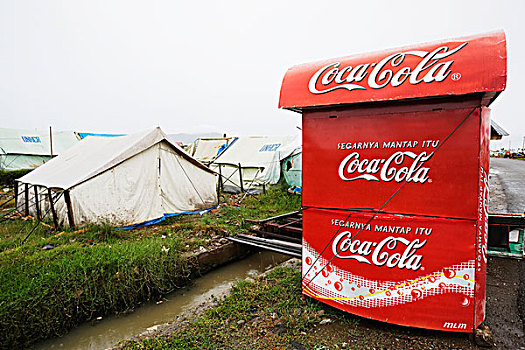 可口可乐,销售,摊亭,靠近,难民,帐篷,海岸,破坏,印度洋,海啸,省,苏门答腊岛,印度尼西亚