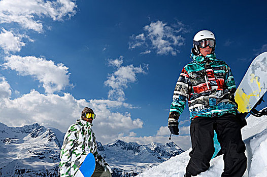滑雪板玩家,雪,山顶