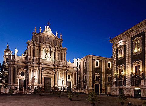 大教堂,夜晚,西西里,意大利,欧洲