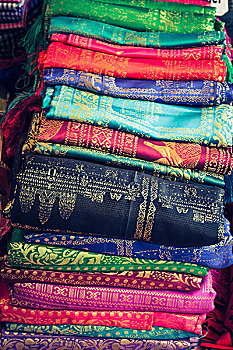 棉布,高棉,布,出售,市场,收获,柬埔寨