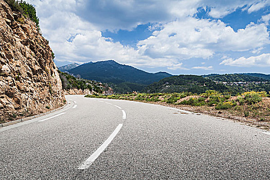 转,山路,分界线,沥青,风景,科西嘉岛,法国