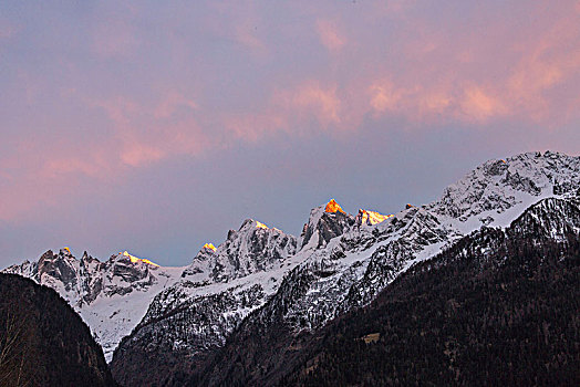 雪,顶峰,日落,山谷,区域,瑞士