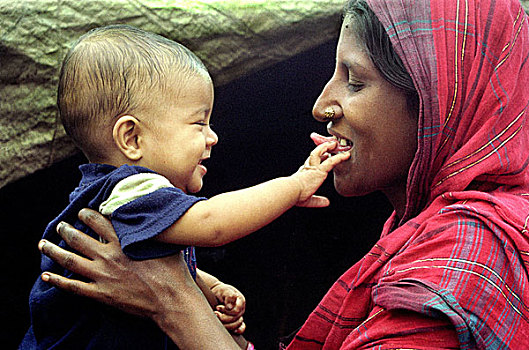 母子,亲昵,心情,达卡,孟加拉,四月,2007年