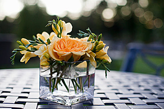 花,花瓶,户外桌