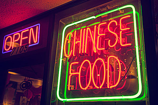 中餐厅,霓虹标识,洛杉矶,加利福尼亚,美国