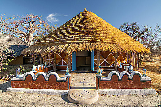 传统,小屋,和谐,星球,猴面包树,博茨瓦纳,非洲