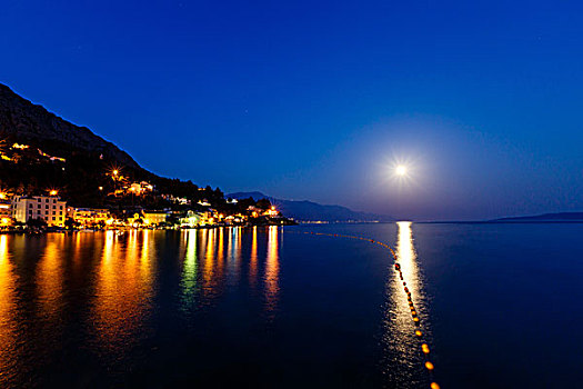 小,乡村,亚德里亚海,湾,光亮,月亮