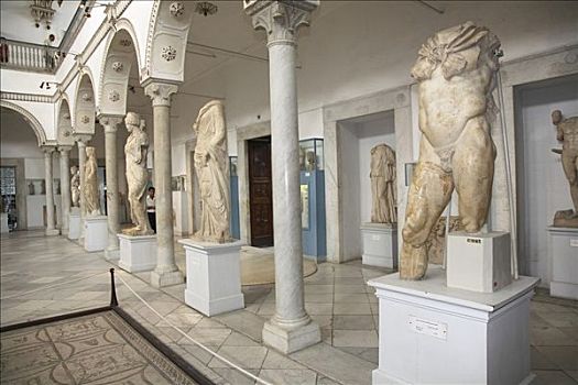 罗马,雕塑,排,博物馆,突尼斯