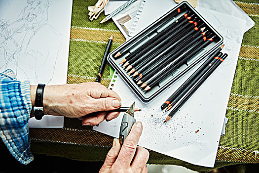 一个人,尖锐,工艺,刀,铅笔,素描,纸
