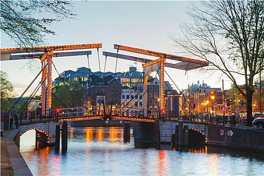 夜晚,城市风光,阿姆斯特丹,荷兰