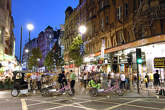 英格兰,伦敦,莱斯特广场,自行车,人力车,驾驶员,靠近,文字,日本人,黄包车,交通工具