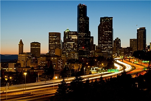 西雅图,市区,天际线,晚间,风景