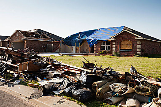 结果,龙卷风,损坏,住宅,邻近,居民区,俄克拉荷马,美国