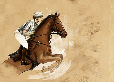 插画,图像,男人,骑,马