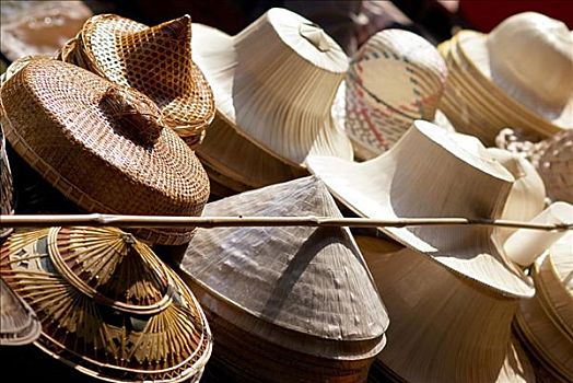 泰国,曼谷,丹能沙朵水上市场,水上市场,传统,草帽,出售