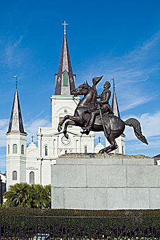 雕塑,圣路易斯,大教堂,杰克森广场,新奥尔良,路易斯安那
