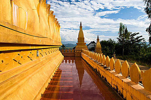 山顶,佛塔,庙宇,高处,老挝