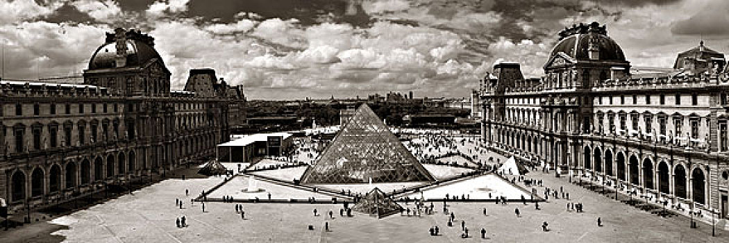 巴黎,法国,五月,卢浮宫,全景,外景,上方,展示,留白,最大,博物馆