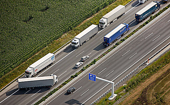 航拍,交通,后背,向上,意外,公路,卡车,转,高速公路,哈姆,鲁尔区,北莱茵威斯特伐利亚,德国,欧洲