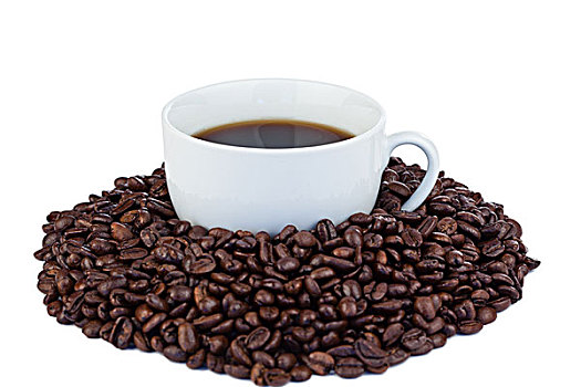 小,咖啡杯,围绕,咖啡豆