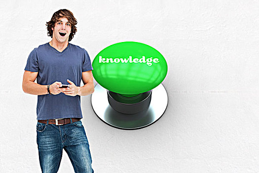 知识,电脑合成,绿色,按键,文字,张嘴,学生,拿着,手机