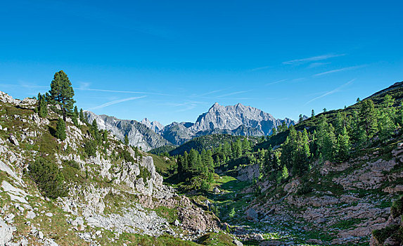 风景,瓦茨曼山,徒步旅行,上方,国家公园,巴伐利亚,德国,欧洲