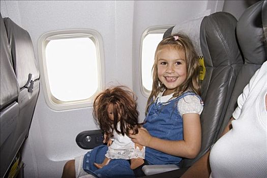 小女孩,娃娃,飞机
