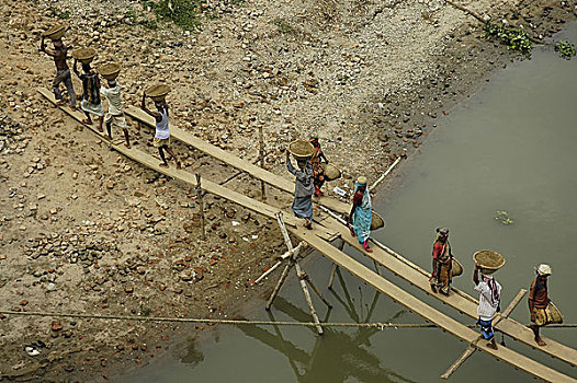 沙子,劳工,工作,集市,达卡,孟加拉,十月,2006年