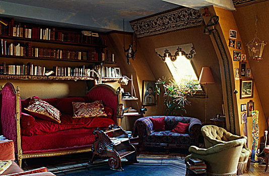 华美,路易十五,沙发床,下方,书架,涂绘