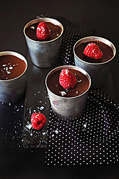黑巧克力,布丁,树莓