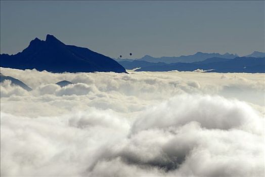 海洋,雾,俯视,因河,山谷,茵谷,埃尔瓦尔德,奥地利,欧洲