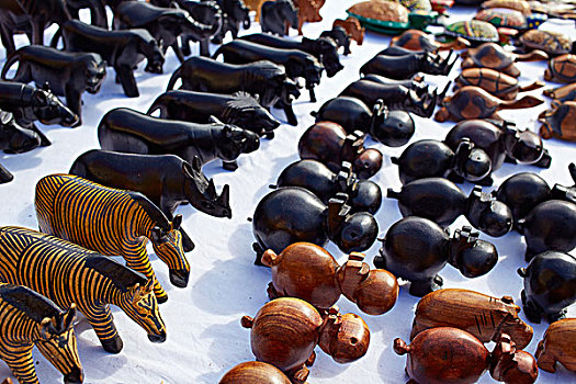 非洲,手工艺品,木质,动物,斑马,犀牛,狮子,龟