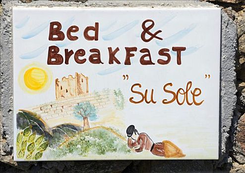 瓷砖,标识,住宿加次日早餐,萨丁尼亚,意大利