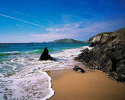 海滩,斯莱角,丁格尔半岛,爱尔兰,岛屿,远景