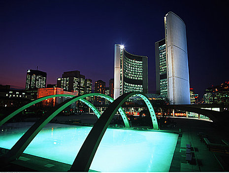 市政厅,滑冰场,黄昏,多伦多,安大略省,加拿大