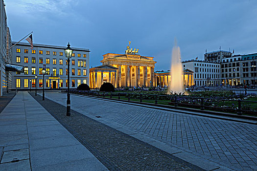 风景,勃兰登堡,大门,大使馆,左边,黃昏,柏林,德国,欧洲