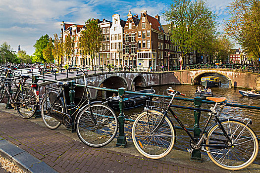 自行车停放,桥,穿过,运河,城市,中心,阿姆斯特丹,荷兰