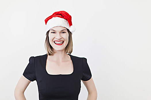 微笑,职业女性,穿,圣诞帽