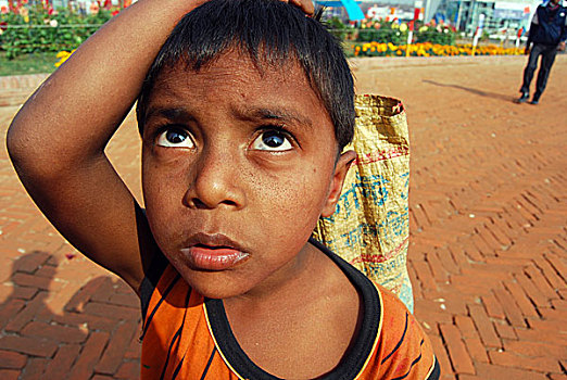 街道,孩子,达卡,孟加拉,一月,2008年