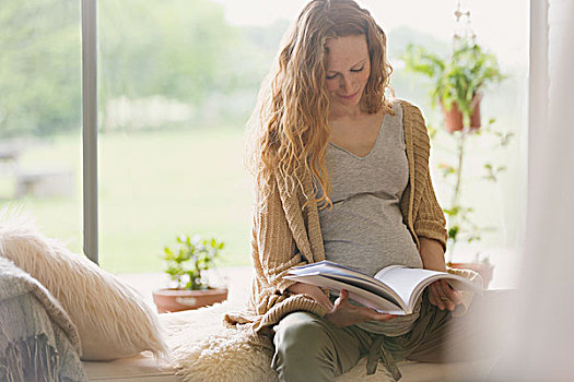 孕妇,读,书本